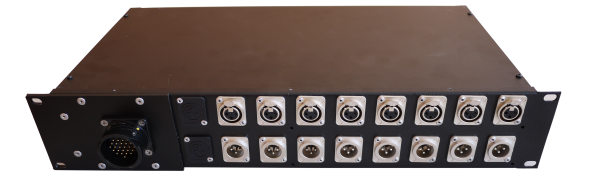 19''-Splitbox 2HE, 8x XLR-fem./8x XLR-male, TL25 male