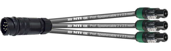 MTI LS-Breakout-Cable, 1x 4x2,5/2x 2x2,5 mm², PACOM 8p.male o.Ü., 3x Speakon 4p.