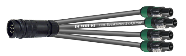 MTI LS-Breakout-Cable, 4x2x4,0 mm², PACOM 8p.male o.Ü., 4x Speakon 4p., 10,0 m