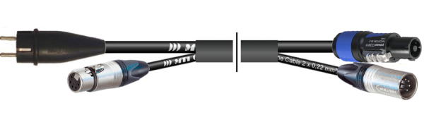 MTI Prof. DMX-Kombi-Core 1x Powercon bl./1x XLR 5p.-fem., 1x Schuko St.-VG/1x XLR 5p.-male