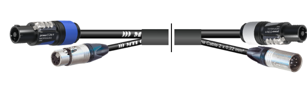 MTI Prof. DMX-Kombi-Core 1x Powercon bl./1x XLR 5p.-fem., 1x Powercon gr./1x XLR 5p.-male