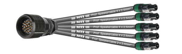 MTI Speaker-Split, 4x 4x2,5 mm², 1x 2x2,5 mm², PACOM 19p.m.Ü./5x Speakon 4p.