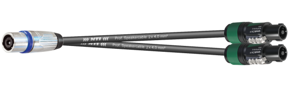 MTI LS-Y-Kanalsplit, 2x2x 4,0mm², Speakon 1x 4p.Metall fem./2x 4p.male, 0,7 m