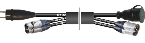 MTI Prof. Kombi-Core Schuko-Bu./2x XLR-male, Schuko-St./ 2x XLR-fem.