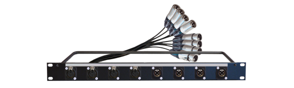 MTI 19''-1HE-Panel,4x XLR-Einbbu./4x St. 3p. sw./4x XLR-male/fem. 3pol., 8Ch., 0,5 m