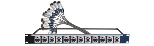 MTI 19''-1HE-Panel, 12x XLR-fem.Einbbu. 3p./12x XLR Stecker male 12Ch., 2,5 m