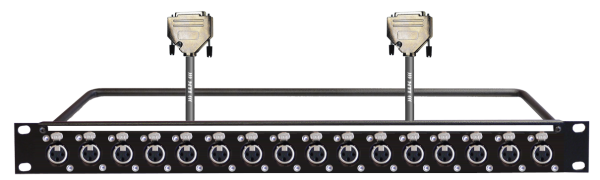 MTI 19''-1HE-Panel, 16x XLR-fem. 3p./2x D-Sub 25p. male, 2x 8Ch., 0,7 m