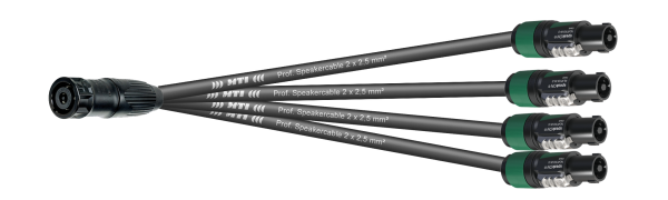 MTI LS-Breakout, 4x 2x2,5mm², Speakon, 1x 8p.fem. Metall, sw./4x male