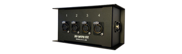 MTI ETHERNET/DMX-Splitbox Neutrik CAT5e/ 4x XLR-5p. fem., schwarz