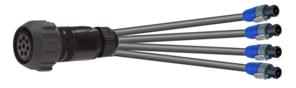 MTI LS-Breakout-Cable, 4x 2x 4,0 mm², PACOM 8p.fem. m.Ü., 4x Speakon 2p., 1,5 m