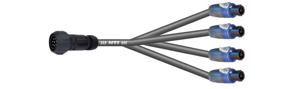 MTI LS-Breakout-Cable, 4x2x4,0 mm², PACOM 8p.male m.Ü.,4x Metall-Speakon 4p. 3,0 m