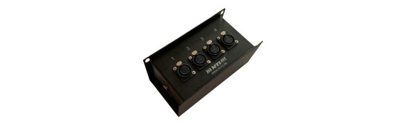 MTI ETHERNET/DMX-Splitbox 2x Neutrik CAT5e/ 4x XLR-5p. fem., schwarz, Link Out