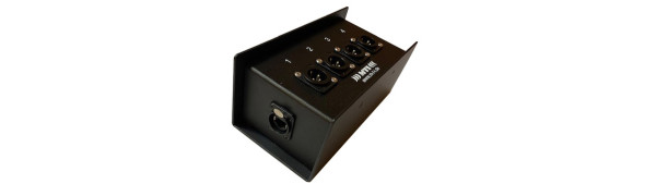 MTI ETHERNET/DMX-Splitbox 2x Neutrik CAT5e/ 4x XLR-3p. male., schwarz, Link Out