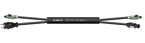 MTI CAT7 2x RJ45M-Schuko-St. Gummi/RJ45M-PowerCon True1-TOP. 3x 1,5 mm², 10 m