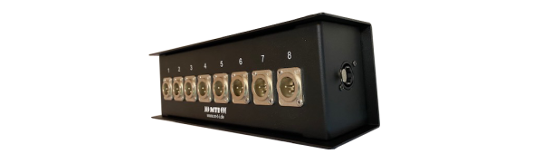 MTI ETHERNET/DMX-Splitbox 2x Neutrik CAT5e/ 4x XLR-3p.male Inp./4x male Outp., Link Out