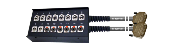 Studio Stagebox, 16/0 Ch., 10x XLR-fem./6x Kl.-Einbbu.3p., 2x SUB-D 25pol. male, 5,0 m