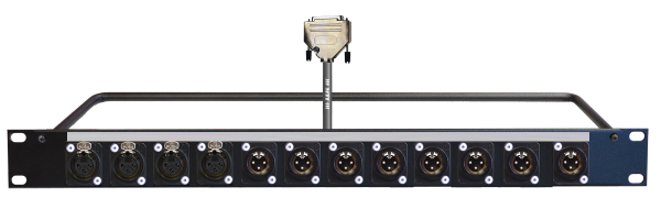 MTI 19''-1HE-AES-Panel, 8x XLR-male/4x fem. 3p. sw./D-Sub 25p. male, 8Ch., 1,0 m