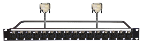 MTI 19''-1HE-Panel, 16x XLR-fem.3p./2x D-Sub 25p. male, 2x 8 Ch. Goldkte., 0,75 m