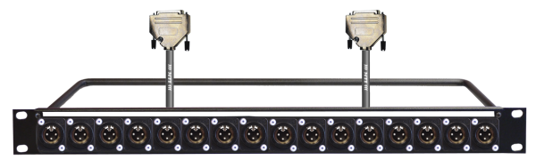 MTI 19''-1HE-Panel, 16x XLR-male 3p./2x D-Sub 25p. male, 2x 8Ch., 1,5 m