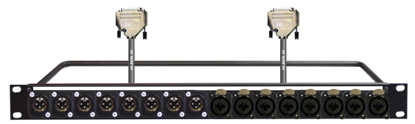 MTI 19''-1HE-Panel, 8x XLR-fem./Klinke-8x XLR-male 3p./2x D-Sub 25p. male, 2x 8Ch., 1,3 m