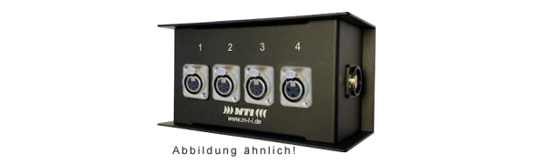 MTI ETHERNET/DMX-Splitbox Neutrik CAT5e/ 3x XLR-5p/1x 3p. fem., Flugöse, schwarz