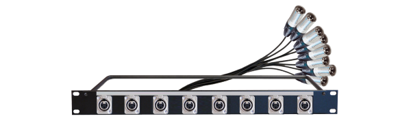 MTI 19''-1HE-Panel, 4x XLR-Einbbu. 3p./4x XLR 3pol. male, 4Ch., 1,5 m