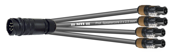 MTI LS-Breakout-Cable, 4x 2,5 mm², PACOM 8p.male o.Ü., 4x Speakon 2p., 5,0 m