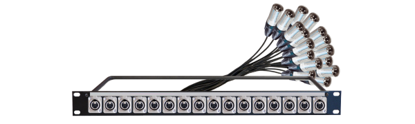MTI 19''-1HE-Panel, 16x XLR-fem. Einbbu. 3p./16x MSP01-AES-XLR-Stecker male 16Ch., 1,0 m