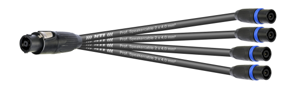 MTI LS-Breakout, 4x 2x 4,0mm², Speakon, 1x 8p.male Metall sw./4x fem., 5,0 m