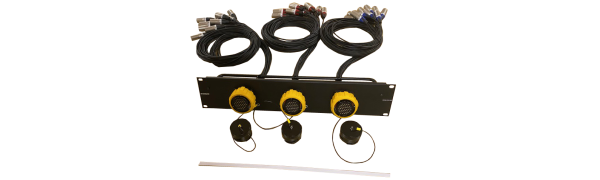 19''-Panel 2HE, 3x TL37-female mit Überwurfmutter/ 3x 12 XLR-male 3p., 36x 2,0 m