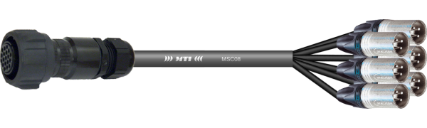 MTI prof. Splissadapter, 6x2x0,14 mm² PUR,Tourline 19p.fem. m.Ü./6x XLR male 3p., 2,0 m