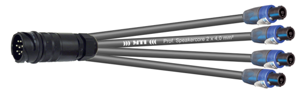 MTI LS-Breakout-Cable, 4x2x4,0 mm², PACOM 8p.male o.Ü., 4x Speakon 4p., 10,0 m