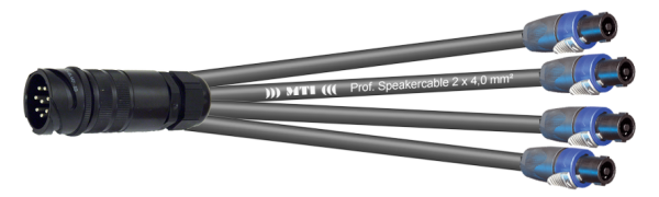 MTI LS-Breakout-Cable, 4x2x4,0 mm², PACOM 8p.male o.Ü., 4x Speakon 4p., 5,0 m