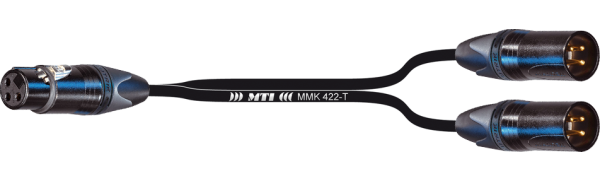 Y-Cable, Neutrik XLR-male/2x XLR-fem.3p.,sw. Goldkte.