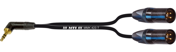 Y-Cable, Neutrik Winkel-Mini-Kl. 3p./2x XLR-male 3p., sw. Goldkte.