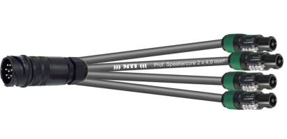 MTI LS-Breakout-Cable, 4x2x4,0 mm², PACOM 8p.male o.Ü., 4x Speakon 4p., 10,0 m