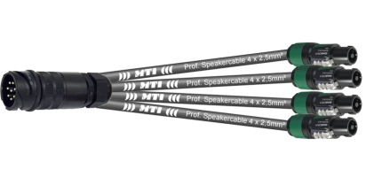 MTI LS-Breakout-Cable, 4x 2x2,5 mm², PACOM 8p.male o.Ü., 4x Speakon 4p., 5,0 m
