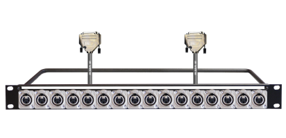 MTI 19''-1HE-Panel, 16x XLR-fem. 3p.Einbbu./2x D-Sub 25p. male, 8Ch., 1,0 m