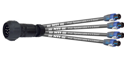 MTI LS-Breakout-Cable, 4x 2x2,5 mm², PACOM 8p.male m.Ü., 4x Speakon 4p., 0,7 m