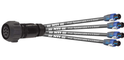 MTI LS-Breakout-Cable, 4x 2x2,5 mm², PACOM 8p.female m.Ü., 4x Speakon 4p., 0,7 m