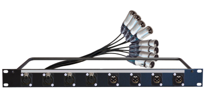 MTI 19''-1HE-Panel,4x XLR-Einbbu./4x St. 3p. sw./4x XLR-male/fem. 3pol., 8Ch., 0,5 m