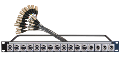 MTI 19''-1HE-Panel, 12x XLR-fem.,4x male 3p./ 12x XLR male, 4x XLR fem.  16Ch., 10,0 m