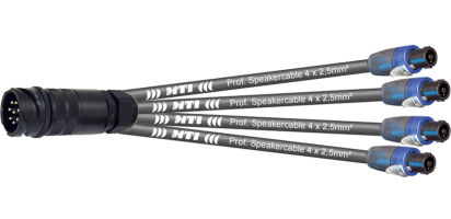 MTI LS-Breakout-Cable, 4x2x2,5 mm², PACOM 8p.male o.Ü., 4x Speakon 4p., 0,7 m