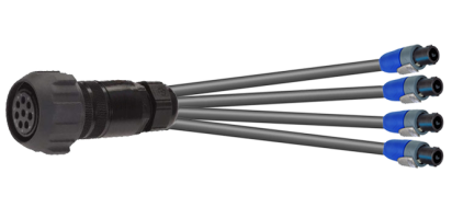 MTI LS-Breakout-Cable, 4x 2x 4,0 mm², PACOM 8p.fem. m.Ü., 4x Speakon 2p., 1,5 m