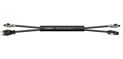 MTI CAT7 2x RJ45M-Schuko-St. Gummi/RJ45M-PowerCon True1-TOP. 3x 1,5 mm², 10 m
