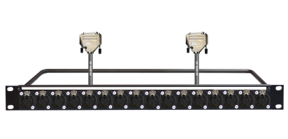 MTI 19''-1HE-Panel, 16x XLR-fem.3p./2x D-Sub 25p. male, 2x 8 Ch. Goldkte., 0,75 m