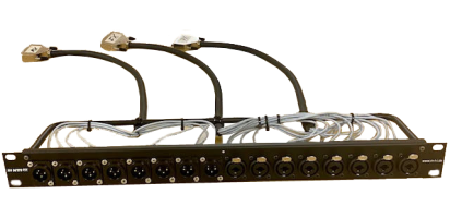 MTI 19''-1HE-Panel, 8x XLR-male 3p.- 8xXLR-Kombi-Bu./ 3xD-Sub 25p. male, 8Ch., 0,5 m