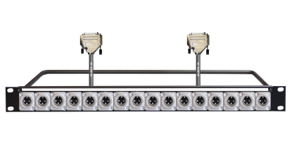 MTI 19''-1HE-Panel, 16x XLR-male 3p./2x D-Sub 25p. male, 2x 8Ch., 0,5 m