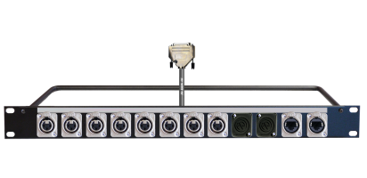 MTI 19''-1HE-Panel,8x XLR-fem.Einbbu.3p./Sub-D25p.male,2xDBA,2xNE8FDP, 1,0 m