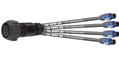 MTI LS-Breakout-Cable, 4x 2x4,0 mm², PACOM 8p.female m.Ü., 4x Speakon 4p., 0,7 m